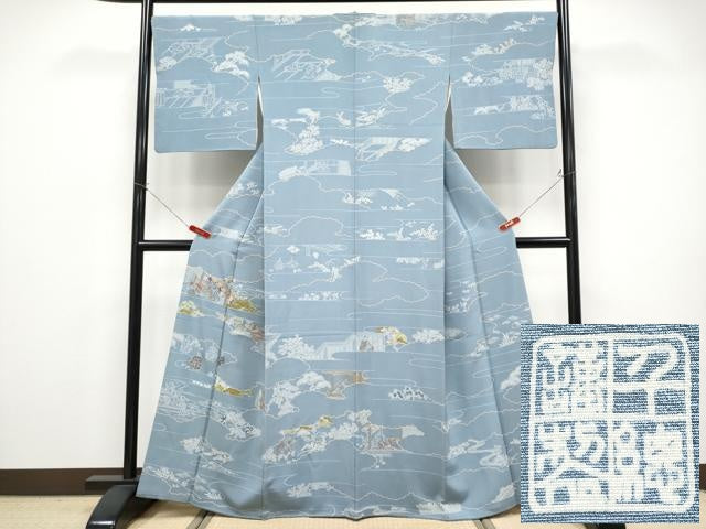 平和屋本店●極上　創業460年・千總　訪問着　刺繍　人物風景文　金糸　大丸扱い　薄花色地　逸品　CYAA4553s6
