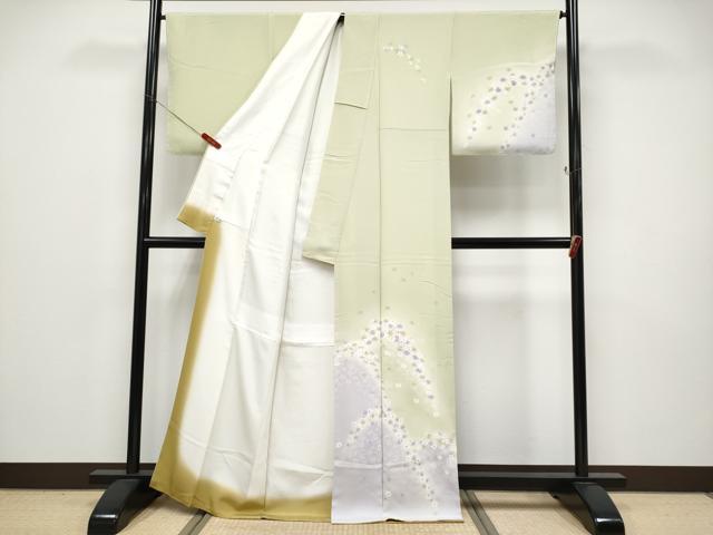 平和屋着物●極上　湘南友禅　内田芳光　訪問着　花煌路　暈し染め　金彩　若芽色地　逸品　未使用　CYAA4554s6