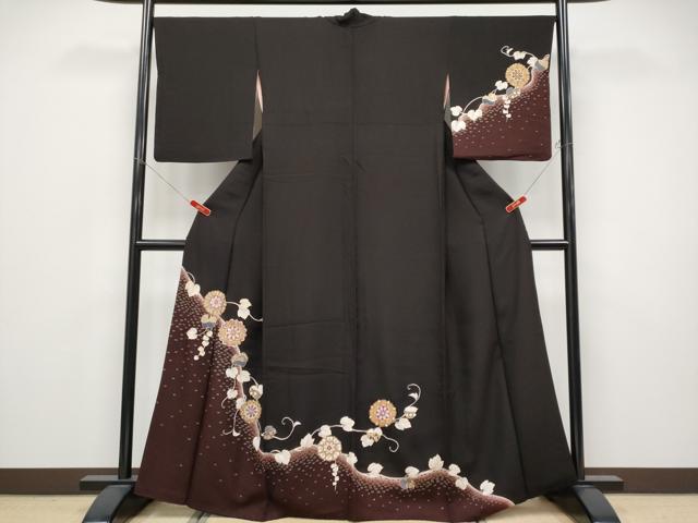 平和屋着物●極上　訪問着　刺繍　貝紫　駒刺繍　正倉院蔦の葉文　金彩　憲法国茶色地　さが美扱い　逸品　CYAA4557s6