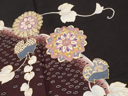 平和屋着物●極上　訪問着　刺繍　貝紫　駒刺繍　正倉院蔦の葉文　金彩　憲法国茶色地　さが美扱い　逸品　CYAA4557s6