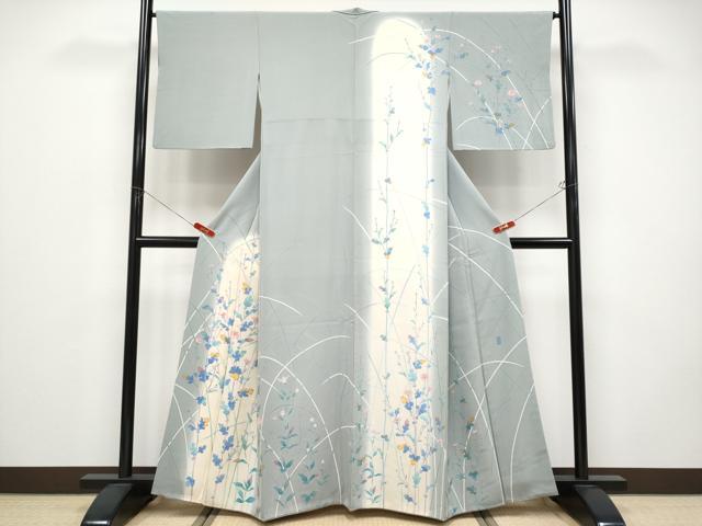 平和屋本店●極上　名匠・初代由水十久師事　本加賀友禅作家　竹内銀風　訪問着　枝菊文　暈し染め　豆がら茶色地　逸品　CYAA5083s6