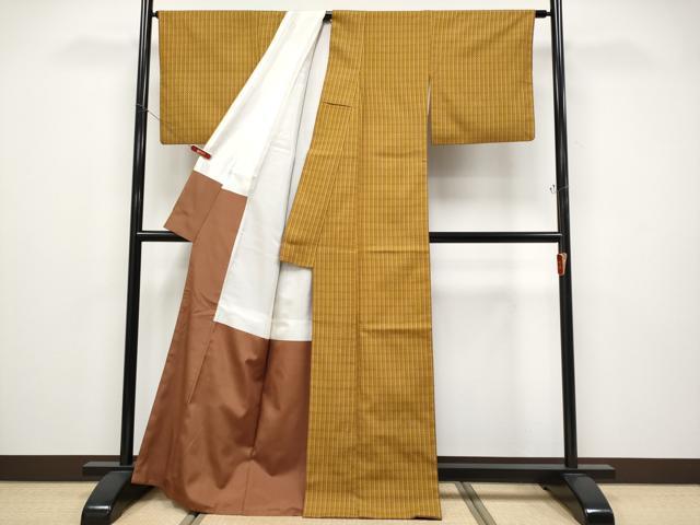 平和屋本店●極上　山下八百子　本場黄八丈　市松綾織　紬　逸品　CYAA5108s6