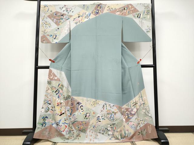 平和屋本店●極上　十日町　加賀草木友禅の第一人者　田村哲彦　訪問着　四季　深川鼠色地　逸品　CYAA4567s6