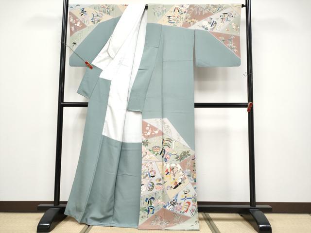 平和屋本店●極上　十日町　加賀草木友禅の第一人者　田村哲彦　訪問着　四季　深川鼠色地　逸品　CYAA4567s6