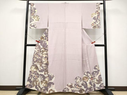 平和屋着物●極上　訪問着　駒刺繍　雪輪重ね吉祥花文　金彩　薄柿色地　逸品　CYAA4568s6