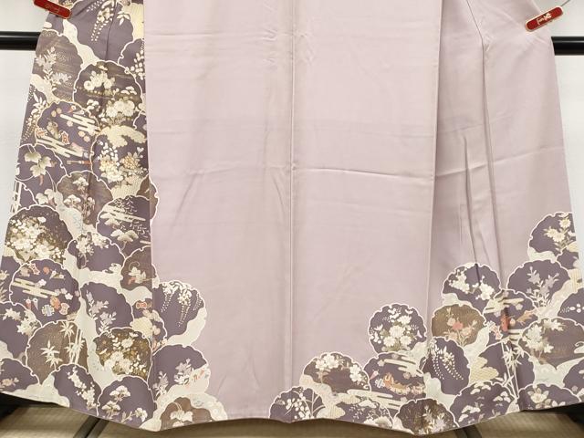 平和屋着物●極上　訪問着　駒刺繍　雪輪重ね吉祥花文　金彩　薄柿色地　逸品　CYAA4568s6