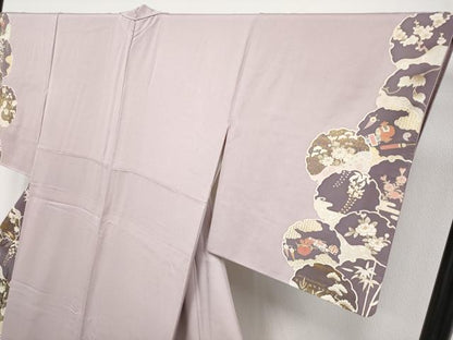 平和屋着物●極上　訪問着　駒刺繍　雪輪重ね吉祥花文　金彩　薄柿色地　逸品　CYAA4568s6