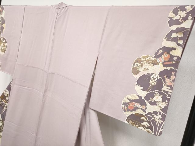 平和屋着物●極上　訪問着　駒刺繍　雪輪重ね吉祥花文　金彩　薄柿色地　逸品　CYAA4568s6