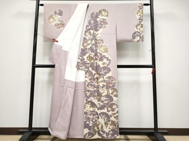 平和屋着物●極上　訪問着　駒刺繍　雪輪重ね吉祥花文　金彩　薄柿色地　逸品　CYAA4568s6