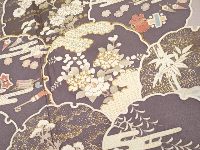 平和屋着物●極上　訪問着　駒刺繍　雪輪重ね吉祥花文　金彩　薄柿色地　逸品　CYAA4568s6