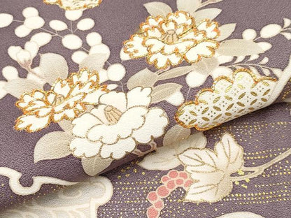 平和屋着物●極上　訪問着　駒刺繍　雪輪重ね吉祥花文　金彩　薄柿色地　逸品　CYAA4568s6