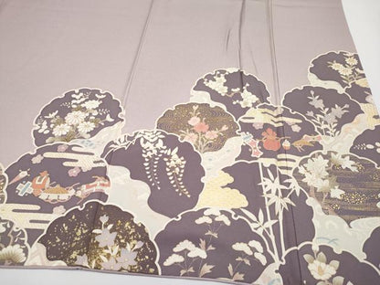 平和屋着物●極上　訪問着　駒刺繍　雪輪重ね吉祥花文　金彩　薄柿色地　逸品　CYAA4568s6