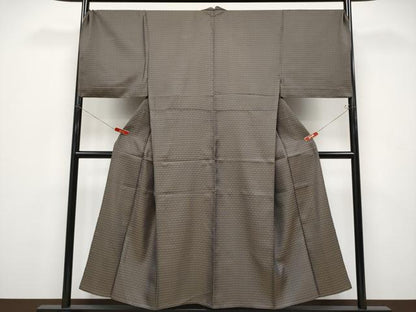 平和屋本店▽極上 男性 お召 単衣 キングサイズ 格子柄 反端付き 逸品 CYAA4570s6