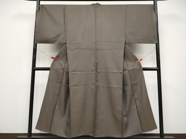 平和屋本店▽極上 男性 お召 単衣 キングサイズ 格子柄 反端付き 逸品 CYAA4570s6