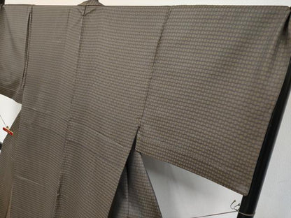 平和屋本店▽極上 男性 お召 単衣 キングサイズ 格子柄 反端付き 逸品 CYAA4570s6