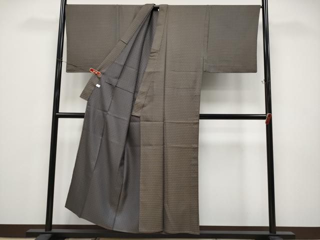 平和屋本店▽極上 男性 お召 単衣 キングサイズ 格子柄 反端付き 逸品 CYAA4570s6