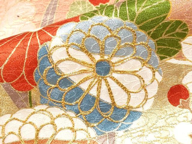 平和屋本店[]極上　七五三　女の子　7歳　祝着　駒刺繍　流水草花文　金彩　逸品　CYAA4571s6