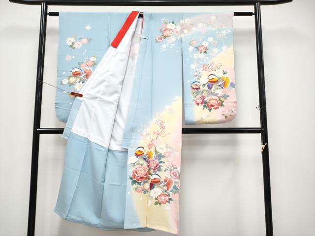 平和屋着物[]極上　七五三　女の子　7歳　祝着　友禅　鴛鴦花文　空色地　逸品　CYAA4572s6