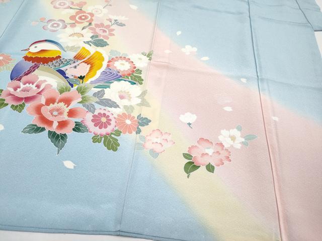 平和屋着物[]極上　七五三　女の子　7歳　祝着　友禅　鴛鴦花文　空色地　逸品　CYAA4572s6