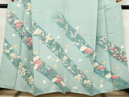 平和屋本店●極上　本加賀友禅作家　前川哲　訪問着　花蝶文　暈し染め　青磁鼠色地　逸品　CYAA5105s6