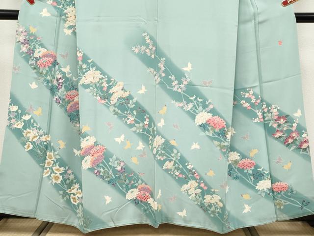 平和屋本店●極上　本加賀友禅作家　前川哲　訪問着　花蝶文　暈し染め　青磁鼠色地　逸品　CYAA5105s6