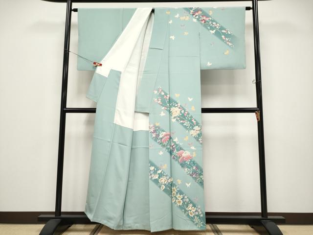 平和屋本店●極上　本加賀友禅作家　前川哲　訪問着　花蝶文　暈し染め　青磁鼠色地　逸品　CYAA5105s6