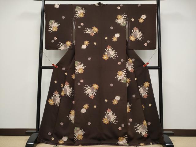平和屋着物●極上　小紋　乱菊　源氏香　鬼しぼ縮緬　大丸扱い　鉄黒色地　逸品　未使用　CYAA4580s6