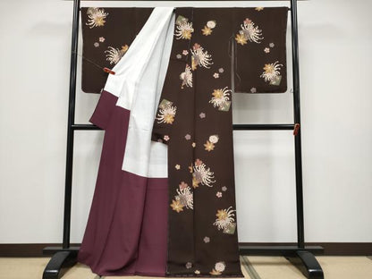 平和屋着物●極上　小紋　乱菊　源氏香　鬼しぼ縮緬　大丸扱い　鉄黒色地　逸品　未使用　CYAA4580s6