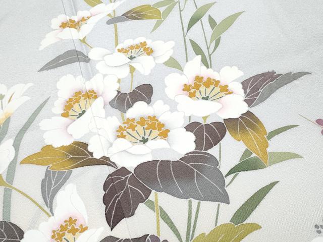 平和屋着物●極上　訪問着　友禅　作家物　枝花文　暈し染め　白梅鼠色地　逸品　CYAA4582s6