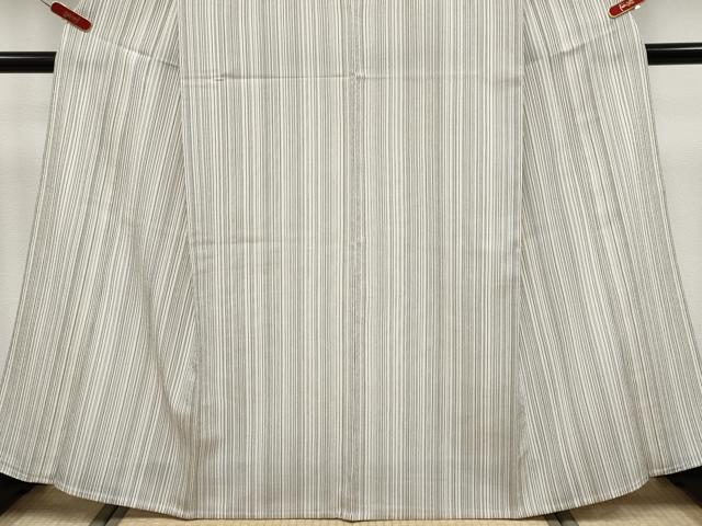 平和屋着物▽極上 本塩沢 単衣 縞 白地 逸品 CYAA4587s6