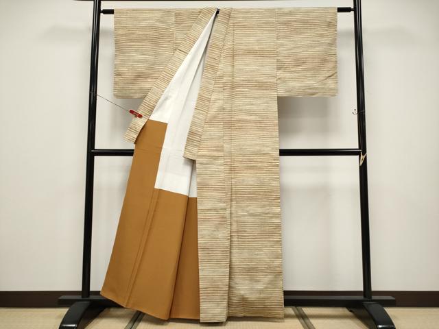 平和屋本店●極上　郡上紬　草木染　横段文　逸品　未使用　CYAA4592s6
