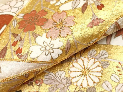平和屋本店●極上 銀座きしや 訪問着 駒刺繍 扇面花文 暈し染め 金彩 水柿色地 逸品 CYAA4593s6