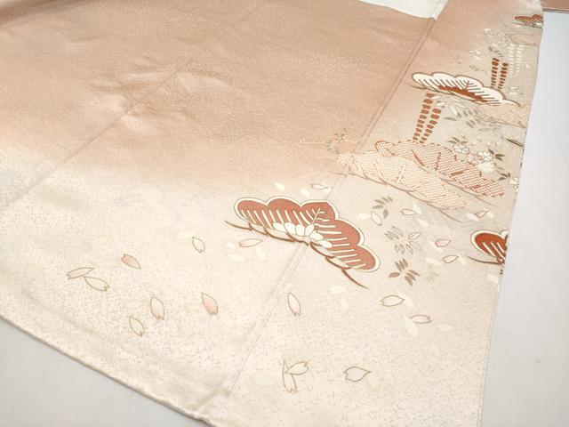 平和屋本店●極上 銀座きしや 訪問着 駒刺繍 扇面花文 暈し染め 金彩 水柿色地 逸品 CYAA4593s6