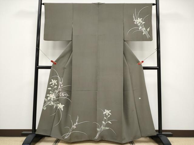 平和屋着物●極上　本加賀友禅作家　小田美知代　訪問着　枝花文　樺茶色地　まるやま扱い　逸品　CYAA4596s6