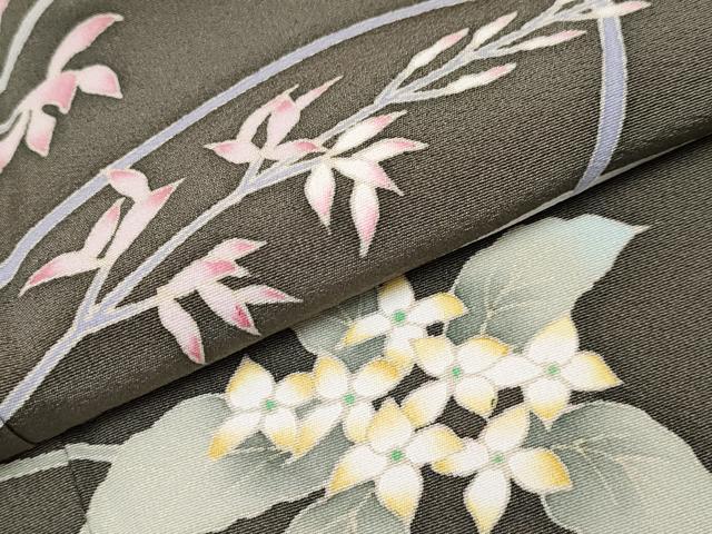 平和屋着物●極上　本加賀友禅作家　小田美知代　訪問着　枝花文　樺茶色地　まるやま扱い　逸品　CYAA4596s6