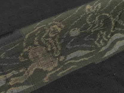 平和屋着物●極上　紬　鳥獣戯画　黒地　逸品　CYAA4598s6