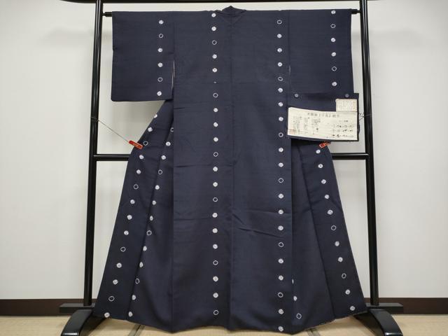 平和屋着物●極上　赤城紬　木版染　絞り　干支　濃紺地　証紙付き　逸品　CYAA4599s6