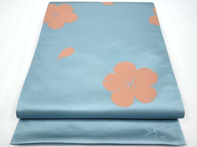 平和屋着物●極上　世界的人形師　辻村寿三郎　ジュサブロー　六通柄袋帯　舞桜文　秘色色地　逸品　未使用　CYAA4609s6