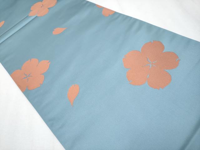 平和屋着物●極上　世界的人形師　辻村寿三郎　ジュサブロー　六通柄袋帯　舞桜文　秘色色地　逸品　未使用　CYAA4609s6