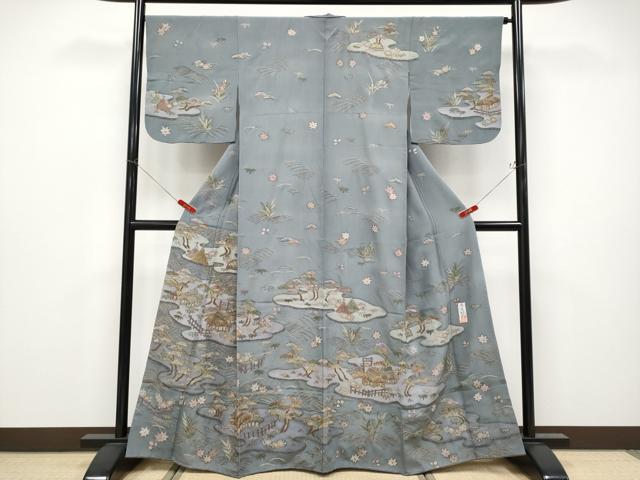 平和屋着物●極上　十七代京屋林蔵　訪問着　総刺繍　御所解文　金糸　鉛色地　逸品　CYAA4620s6