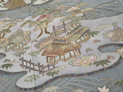 平和屋着物●極上　十七代京屋林蔵　訪問着　総刺繍　御所解文　金糸　鉛色地　逸品　CYAA4620s6