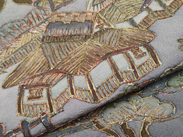 平和屋着物●極上　十七代京屋林蔵　訪問着　総刺繍　御所解文　金糸　鉛色地　逸品　CYAA4620s6