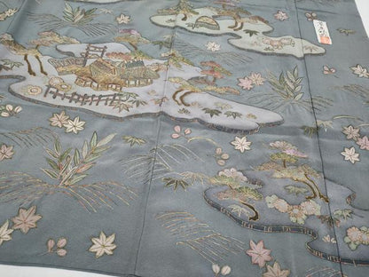 平和屋着物●極上　十七代京屋林蔵　訪問着　総刺繍　御所解文　金糸　鉛色地　逸品　CYAA4620s6
