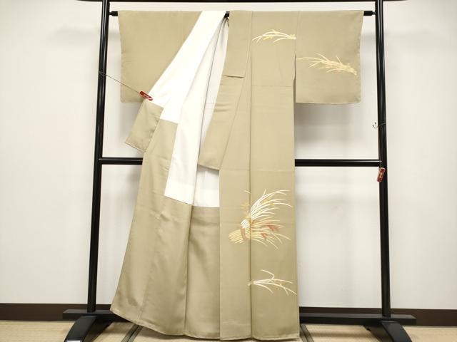 平和屋着物●極上　訪問着　駒刺繍　稲穂　金彩　榛色地　逸品　未使用　CYAA4623s6