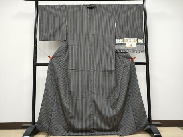 平和屋着物●極上　本塩沢　やまだ織　縞　平賀貴美江作　証紙付き　逸品　CYAA4630s6
