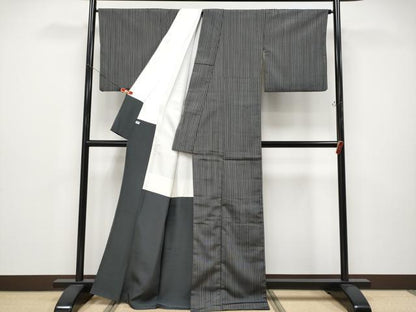 平和屋着物●極上　本塩沢　やまだ織　縞　平賀貴美江作　証紙付き　逸品　CYAA4630s6