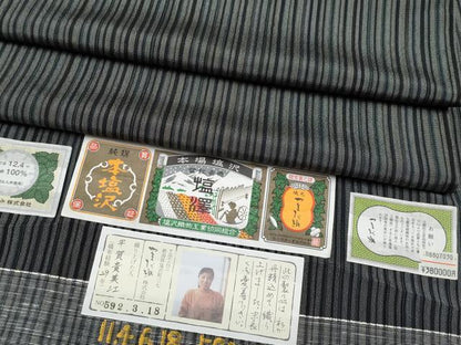 平和屋着物●極上　本塩沢　やまだ織　縞　平賀貴美江作　証紙付き　逸品　CYAA4630s6