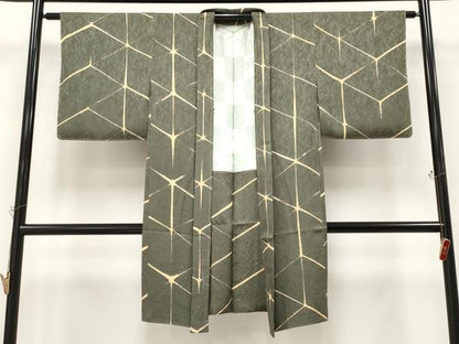 平和屋着物∞極上　長羽織　幾何学文様　藍媚茶色地　逸品　未使用　CYAA4635s6