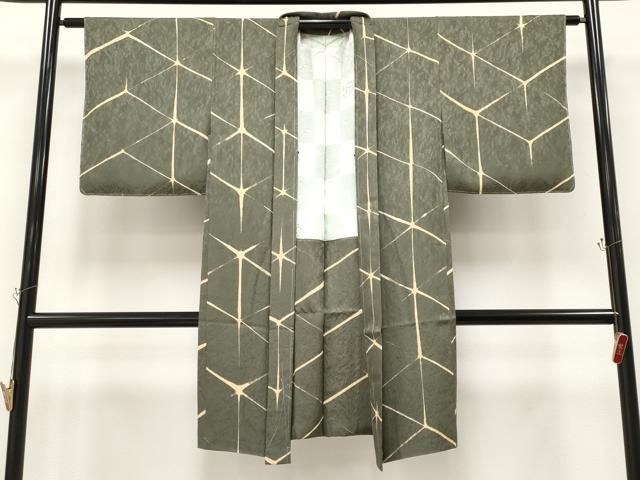 平和屋着物∞極上　長羽織　幾何学文様　藍媚茶色地　逸品　未使用　CYAA4635s6