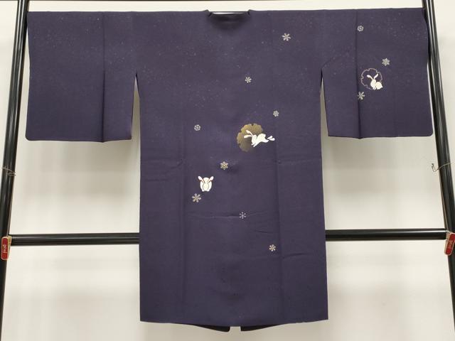 平和屋着物∞極上　道行コート　ロング丈　刺繍　雪輪兎　金彩　深紫色地　逸品　CYAA4637s6